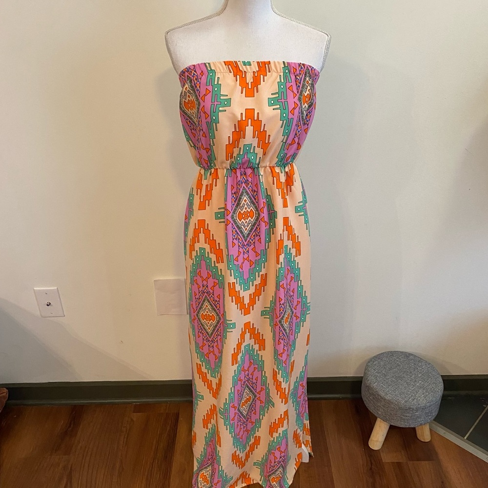 Pink Owl Aztec Print Strapless Maxi Dress Size Medium New With Tags
